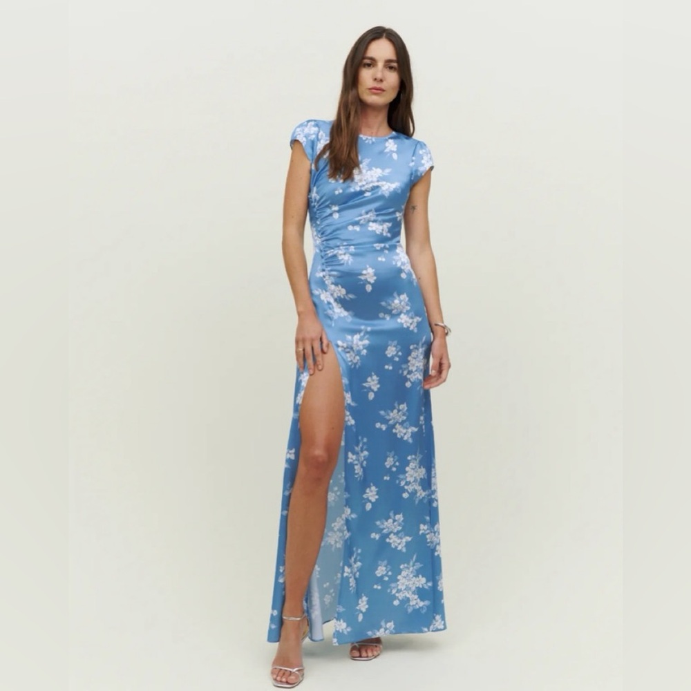 Reformation Blue Silk Floral Maxi